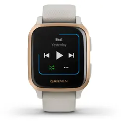 Garmin Venu® Sq – Music Edition (Rose Gold Aluminum Bezel with Light Sand Case and Silicone Band)