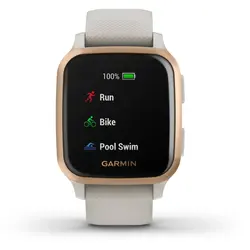 Garmin Venu® Sq – Music Edition (Rose Gold Aluminum Bezel with Light Sand Case and Silicone Band)
