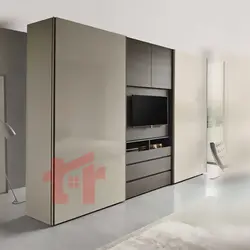مکانیزم درب ریلی کمد این لاین روکار برقی دکور tv و کتابخانه دو درب فانتونی K079-K080