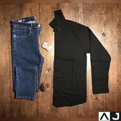 پیراهن مشکی لنین پنبه اسلپ دار