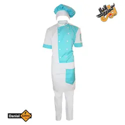 لباس کار آشپزی ست کامل رنگ سفید آبی