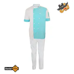 لباس کار آشپزی ست کامل رنگ سفید آبی