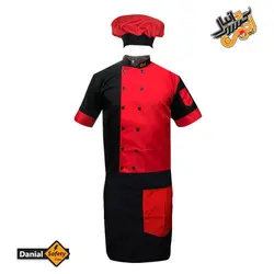 لباس کار آشپزی سه تکه مشکی_قرمز
