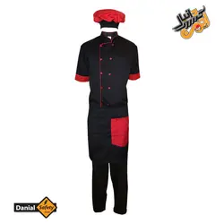 لباس کار آشپزی مدل چهار تکه Chef رنگ مشکی قرمز