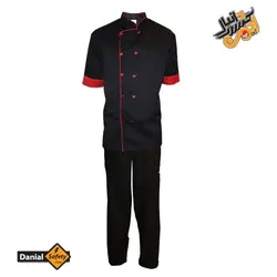 لباس کار آشپزی مدل چهار تکه Chef رنگ مشکی قرمز