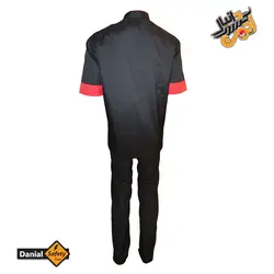 لباس کار آشپزی مدل چهار تکه Chef رنگ مشکی قرمز