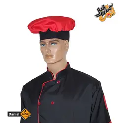 لباس کار آشپزی مدل چهار تکه Chef رنگ مشکی قرمز