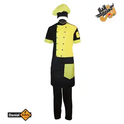 لباس کار آشپزی مدل چهار تکه Chef رنگ مشکی لیمویی
