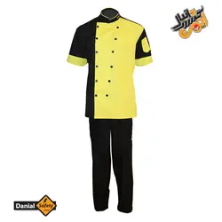لباس کار آشپزی مدل چهار تکه Chef رنگ مشکی لیمویی