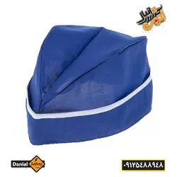 کلاه آشپزی قایقی آبی نوار سفید