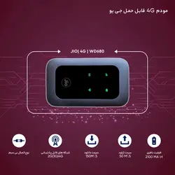 مودم جیبی سیم کارتی 3G/4G جی یو مدل WD680+ Jio پلمپ