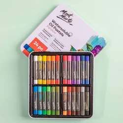 پاستل روغنی محلول در آب مونمارت – ۲۴ رنگ با جعبه فلزی – کد MMPT0027