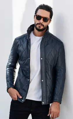 کاپشن چرم لوزی درشت سورمه ای NL6 بازلی