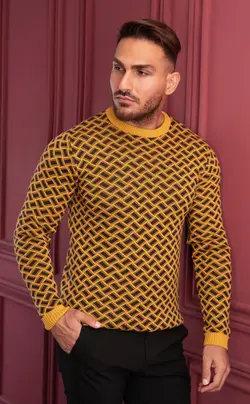 بافت یقه گرد خردلی مشکی F8 بازلی