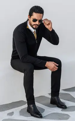 بافت زیپدار یقه ایستاده مشکی FJ4 بازلی