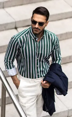 پیراهن راه راه سبز سفید P117 بازلی