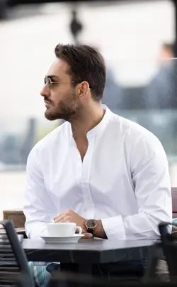 پیراهن لینن یقه دیپلمات سفید P102 بازلی