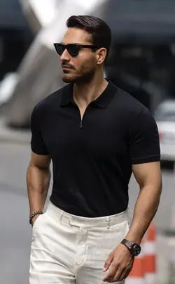 تیشرت یقه زیپدار مشکی D26 بازلی