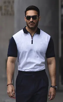 تیشرت یقه زیپدار افکت دار طوسی D17 بازلی