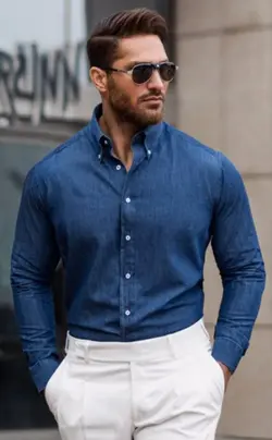 پیراهن طرح جین سورمه ای P44 بازلی