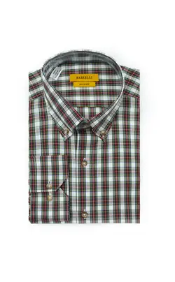 پیراهن چهارخانه ریز سفید سبز قرمز P148 بازلی