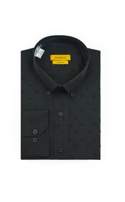 پیراهن یقه دکمه دار لوزی نقطه چین مشکی سورمه ای P173 بازلی