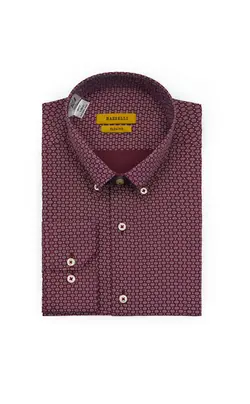 پیراهن یقه دکمه ‏دار طرح لوزی زرشکی سفید P166 بازلی