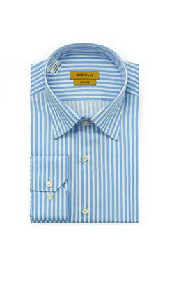 پیراهن یقه کراواتی دیپلمات سفید آبی P151 بازلی