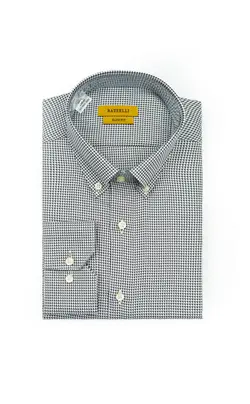 پیراهن یقه دکمه دار طرح pier ریز سفید مشکی P174 بازلی