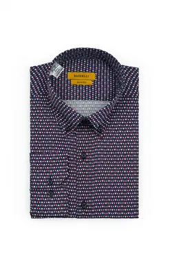 پیراهن یقه دکمه دار طرح موشک سورمه ای زرشکی سفید P168 بازلی