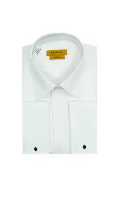 پیراهن یقه کرواتی مچ دوبل سفید P198 بازلی