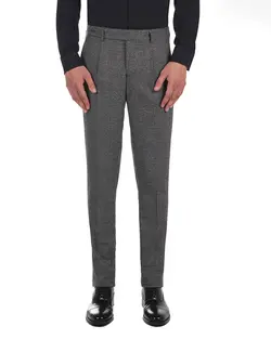 شلوار اسلیم فیت پلیسه چهارخانه طوسی مشکی T56 بازلی