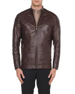 کاپشن چرم سرشانه رولتی قهوه‌ای مدل NL16