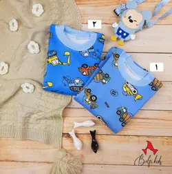 بلوز و شلوار پسرانه توپنبه ای وارداتی طرح ماشین راه سازی