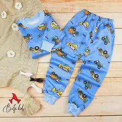 بلوز و شلوار پسرانه توپنبه ای وارداتی طرح ماشین راه سازی