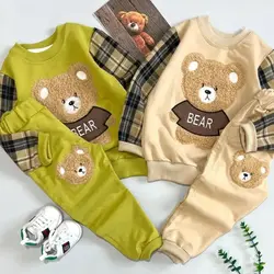 بلوز و شلوار خرسی آستین چهارخونه