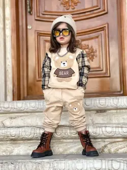 بلوز و شلوار خرسی آستین چهارخونه