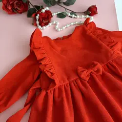 سارافون مخمل کبریتی دخترانه