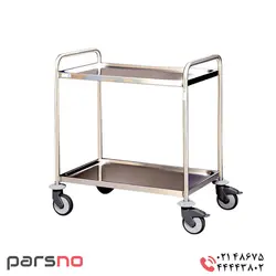 ترولی استیل حمل غذا | قیمت ترولی استیل حمل غذا دو طبقه | خرید ترولی حمل غذا استیل دو طبقه