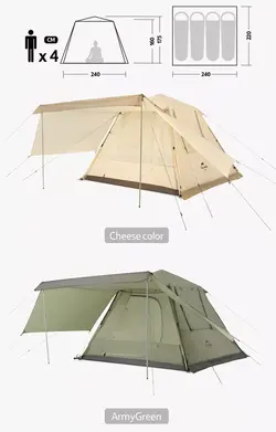 چادر کمپینگ 4 نفره پلاس چهار فصل انگو نیچرهایک Naturehike 4 seasons outdoor camping picnic UPF50+ Ango 4 man automatic tent - خرید آنلاین لوازم و تجهیزات کمپینگ و کوهنوردی