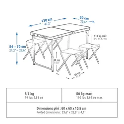 میز کمپینگ تاشو کچوا Quechua Folding Camping Table - 4 Stools - 4 / 6 Persons - خرید آنلاین لوازم و تجهیزات کمپینگ و کوهنوردی