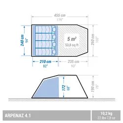 چادر کچوا 4.1 کمپینگ - آرپناز (پیش خرید) Quechua 4 Person Camping Tent - 1 Room - Arpenaz 4.1 - Dark petrol blue - خرید آنلاین لوازم و تجهیزات کمپینگ و کوهنوردی