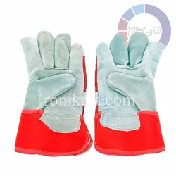 دستکش کوره و ذوب چرمی ساق کوتاه کف دوبل - 02001