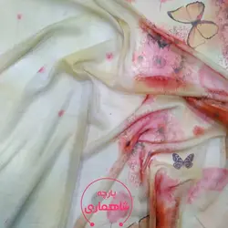 پارچه حریرحاشیه گل و پروانه