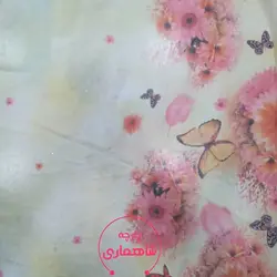 پارچه حریرحاشیه گل و پروانه