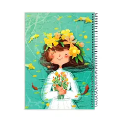 دفتر مشق گلاسه روکشدار 100 برگ طرح دختر بهاری - پدیده نقش