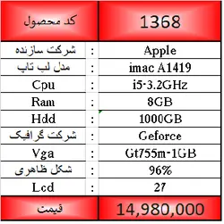 ال این وان دست دوم اپل All in one iMac A1419 با پردازنده i5