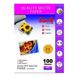 کاغذ کوتد 128 گرم یونیک سایز A3 بسته 100 برگی