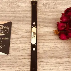 دستبند چرم استیل طرح گل رز