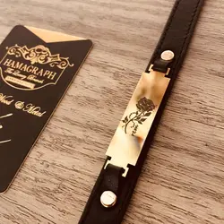 دستبند چرم استیل طرح گل رز